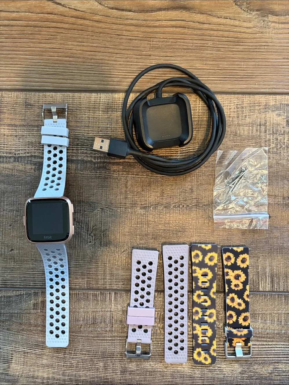 fitbit Versa 2 Rose Gold Case with Periwinkle Perforated Sport Band